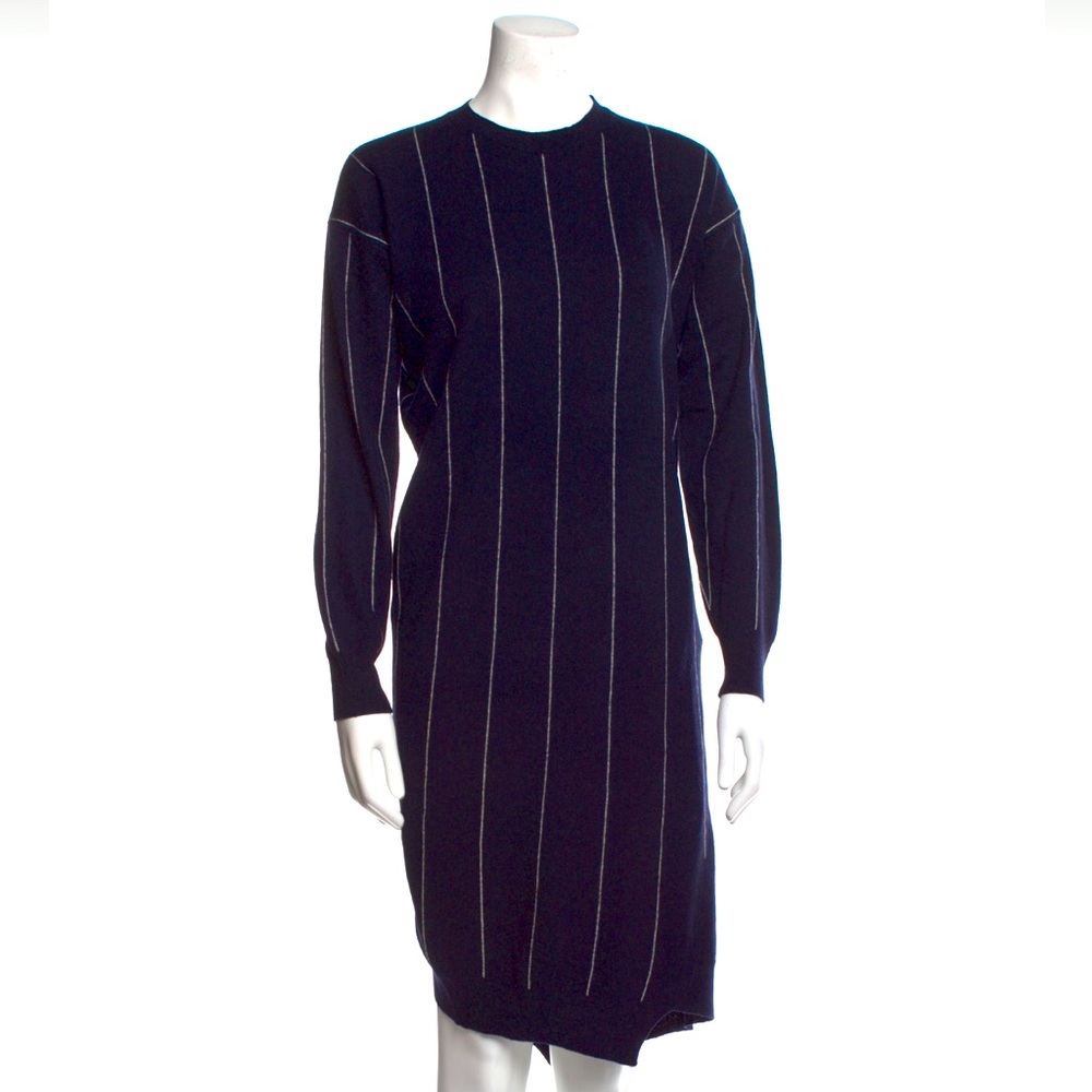 Stella McCartney Wool Blend Asymmetrical Pinstripe‎ Sweater Dress 8